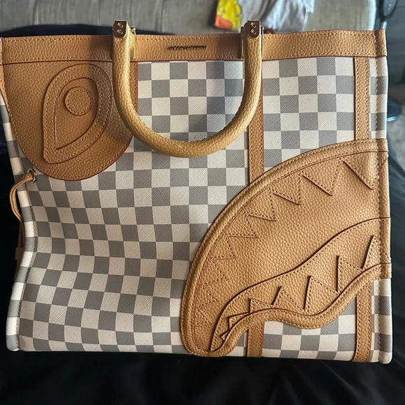 Sprayground Tan and White Checkered Tote - Picture 2 of 7